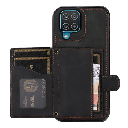 For Samsung Galaxy A12 Case Imprinted Phone Cover Card Holder TPU+PU Leather Shell