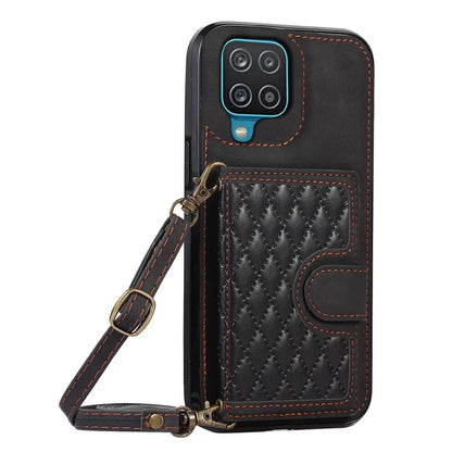 For Samsung Galaxy A12 Case Imprinted Phone Cover Card Holder TPU+PU Leather Shell
