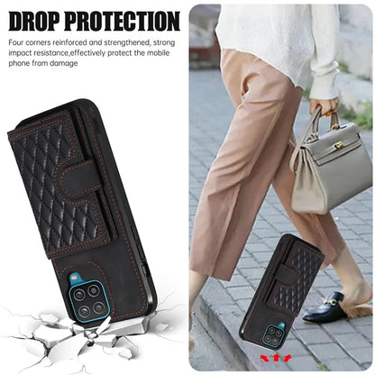 For Samsung Galaxy A12 Case Imprinted Phone Cover Card Holder TPU+PU Leather Shell