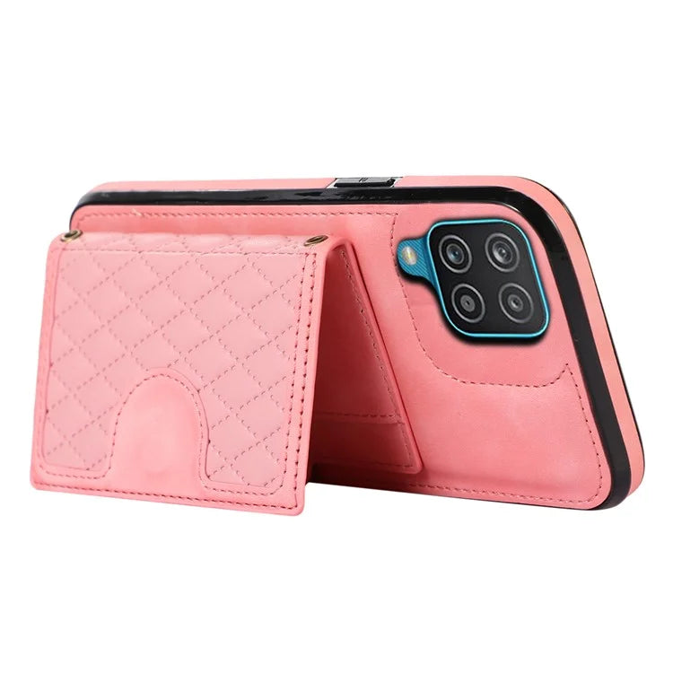 For Samsung Galaxy A12 Case Imprinted Phone Cover Card Holder TPU+PU Leather Shell