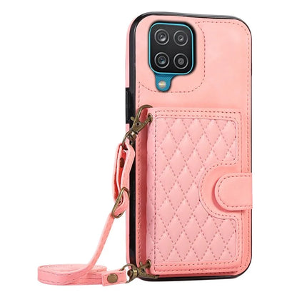 For Samsung Galaxy A12 Case Imprinted Phone Cover Card Holder TPU+PU Leather Shell