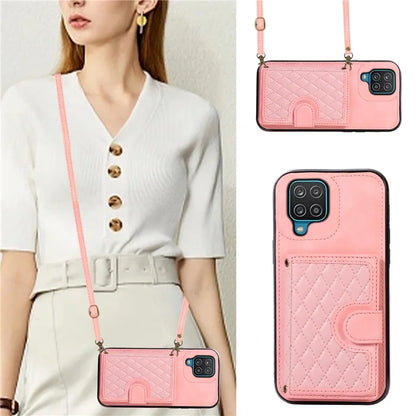 For Samsung Galaxy A12 Case Imprinted Phone Cover Card Holder TPU+PU Leather Shell