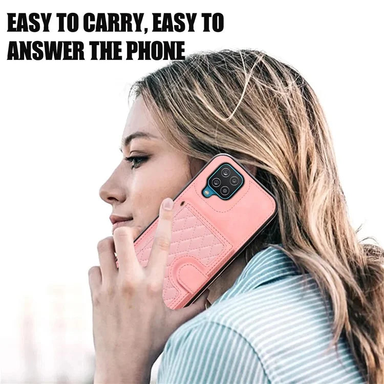 For Samsung Galaxy A12 Case Imprinted Phone Cover Card Holder TPU+PU Leather Shell