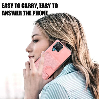 For Samsung Galaxy A12 Case Imprinted Phone Cover Card Holder TPU+PU Leather Shell