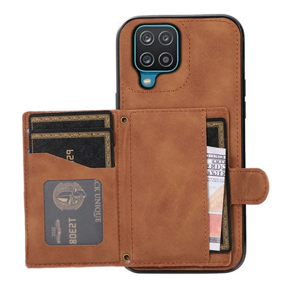 For Samsung Galaxy A12 Case Imprinted Phone Cover Card Holder TPU+PU Leather Shell