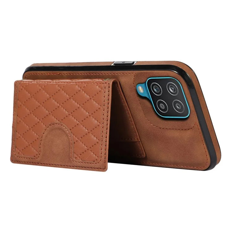 For Samsung Galaxy A12 Case Imprinted Phone Cover Card Holder TPU+PU Leather Shell