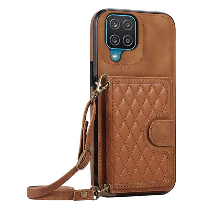 For Samsung Galaxy A12 Case Imprinted Phone Cover Card Holder TPU+PU Leather Shell