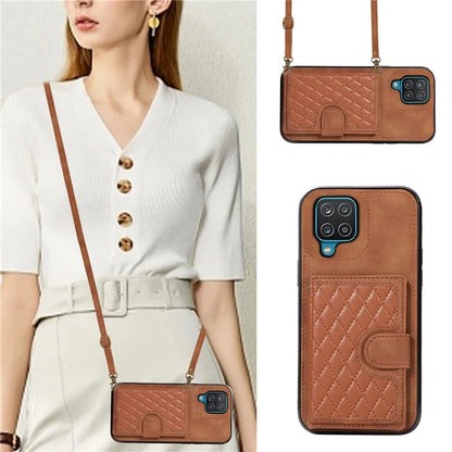 For Samsung Galaxy A12 Case Imprinted Phone Cover Card Holder TPU+PU Leather Shell