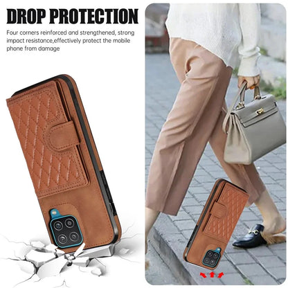 For Samsung Galaxy A12 Case Imprinted Phone Cover Card Holder TPU+PU Leather Shell