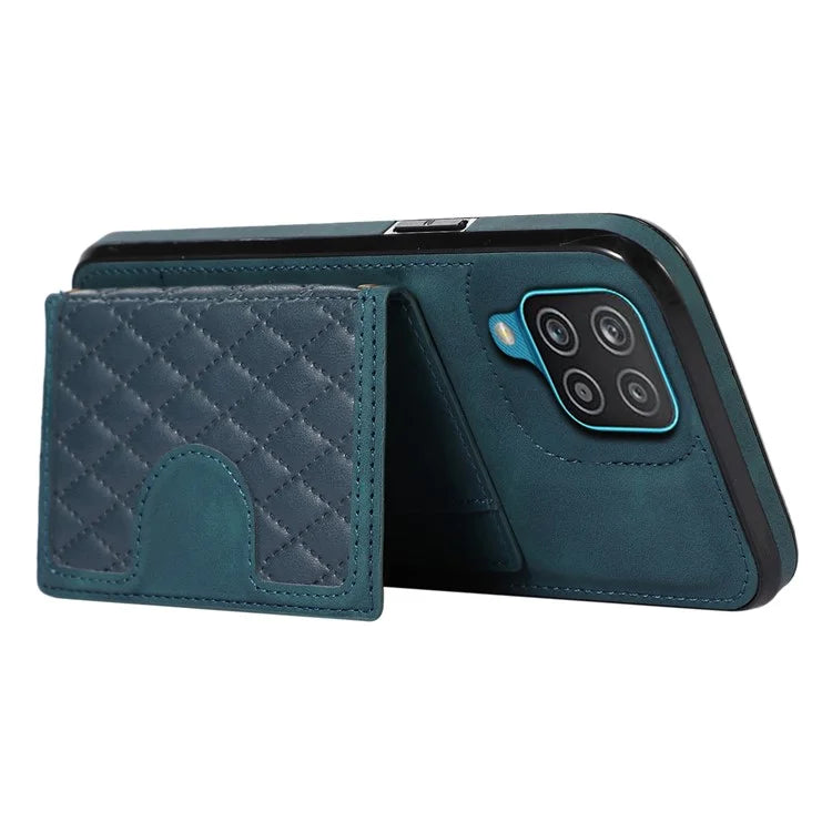 For Samsung Galaxy A12 Case Imprinted Phone Cover Card Holder TPU+PU Leather Shell