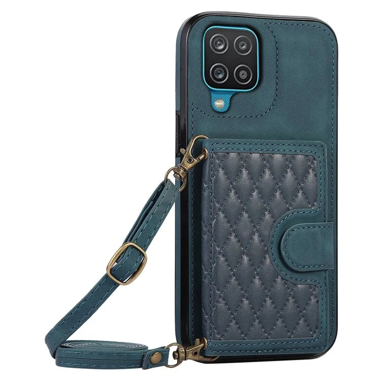 For Samsung Galaxy A12 Case Imprinted Phone Cover Card Holder TPU+PU Leather Shell