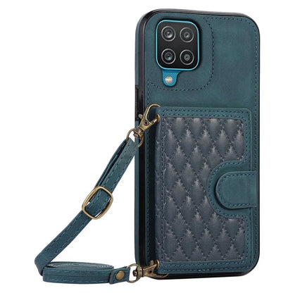 For Samsung Galaxy A12 Case Imprinted Phone Cover Card Holder TPU+PU Leather Shell
