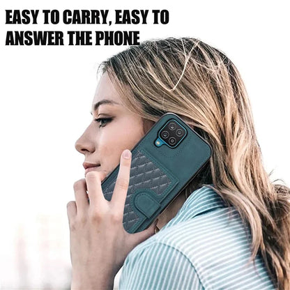 For Samsung Galaxy A12 Case Imprinted Phone Cover Card Holder TPU+PU Leather Shell