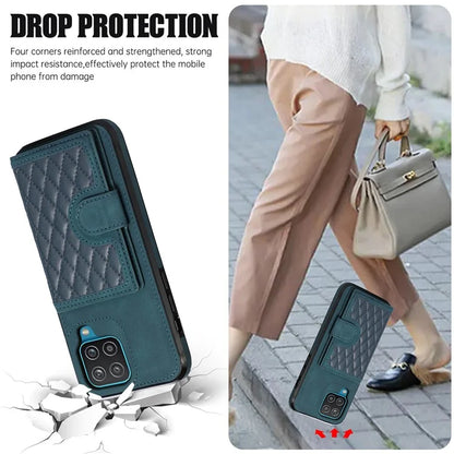 For Samsung Galaxy A12 Case Imprinted Phone Cover Card Holder TPU+PU Leather Shell