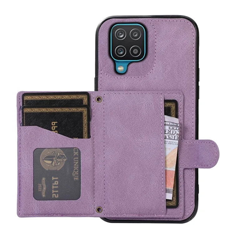 For Samsung Galaxy A12 Case Imprinted Phone Cover Card Holder TPU+PU Leather Shell