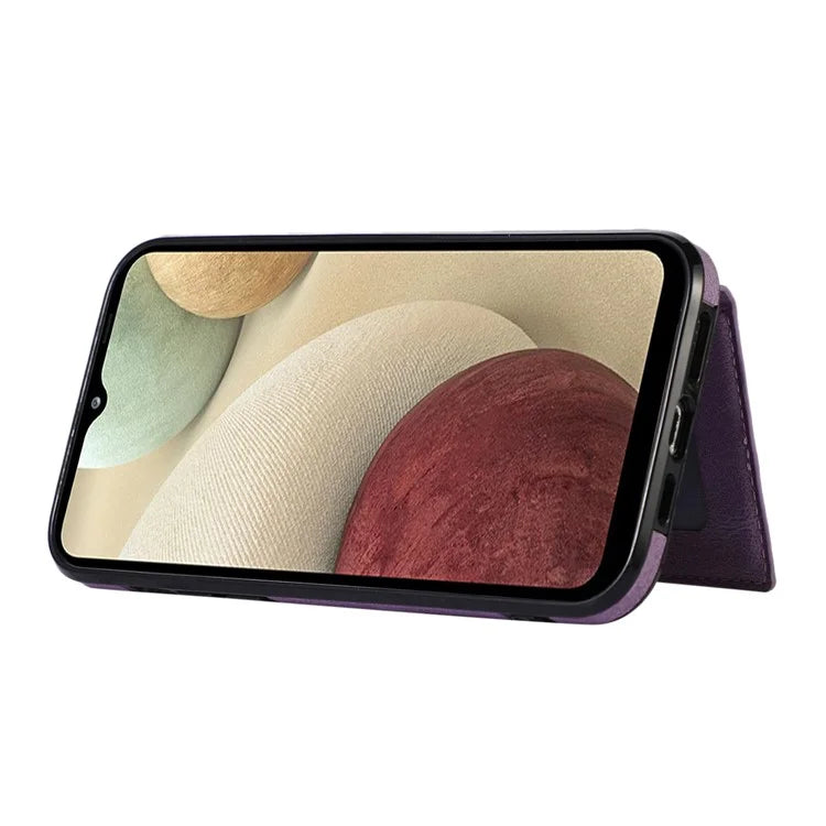 For Samsung Galaxy A12 Case Imprinted Phone Cover Card Holder TPU+PU Leather Shell