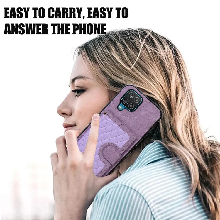 For Samsung Galaxy A12 Case Imprinted Phone Cover Card Holder TPU+PU Leather Shell
