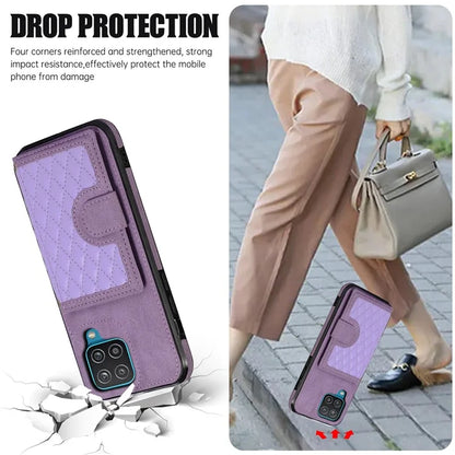 For Samsung Galaxy A12 Case Imprinted Phone Cover Card Holder TPU+PU Leather Shell