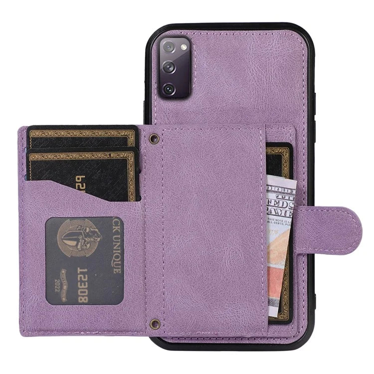 For Samsung Galaxy S20 4G / 5G Card Holder Phone Case TPU+PU Leather Kickstand Phone Cover