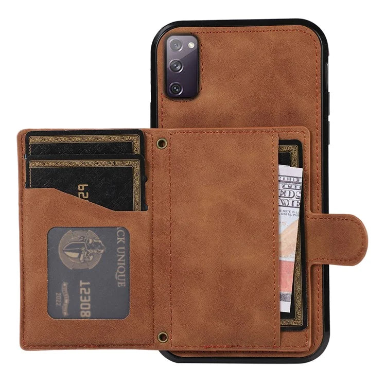 For Samsung Galaxy S20 4G / 5G Card Holder Phone Case TPU+PU Leather Kickstand Phone Cover