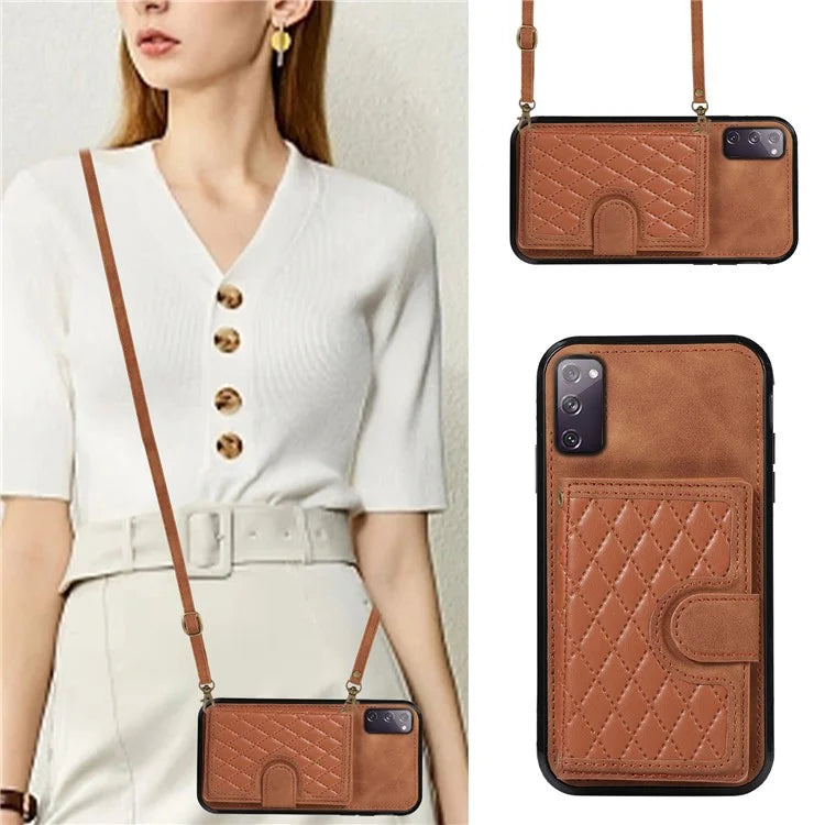 For Samsung Galaxy S20 4G / 5G Card Holder Phone Case TPU+PU Leather Kickstand Phone Cover