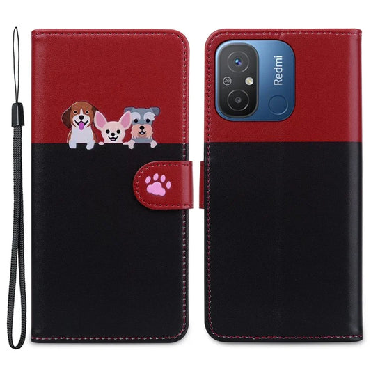 Cartoon Pet Series for Xiaomi Redmi 12C 4G Leather Case Splicing Phone Wallet Cover
