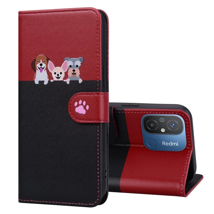 Cartoon Pet Series for Xiaomi Redmi 12C 4G Leather Case Splicing Phone Wallet Cover