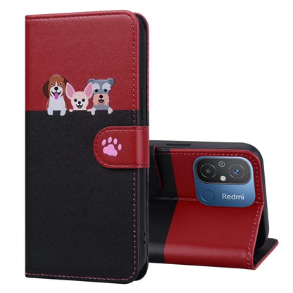 Cartoon Pet Series for Xiaomi Redmi 12C 4G Leather Case Splicing Phone Wallet Cover