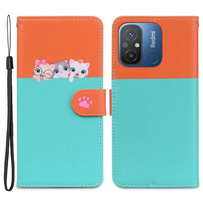 Cartoon Pet Series for Xiaomi Redmi 12C 4G Leather Case Splicing Phone Wallet Cover