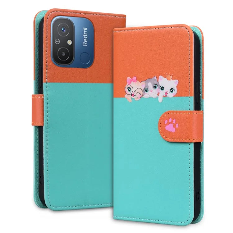 Cartoon Pet Series for Xiaomi Redmi 12C 4G Leather Case Splicing Phone Wallet Cover