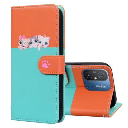 Cartoon Pet Series for Xiaomi Redmi 12C 4G Leather Case Splicing Phone Wallet Cover
