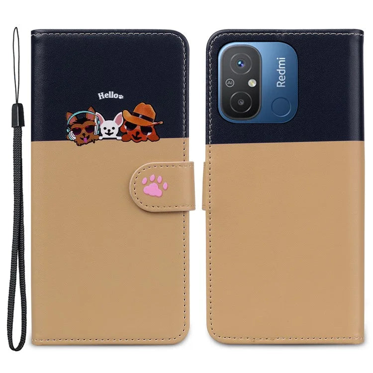 Cartoon Pet Series for Xiaomi Redmi 12C 4G Leather Case Splicing Phone Wallet Cover