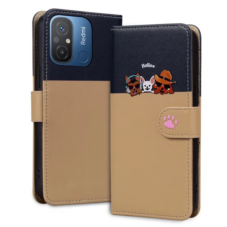 Cartoon Pet Series for Xiaomi Redmi 12C 4G Leather Case Splicing Phone Wallet Cover