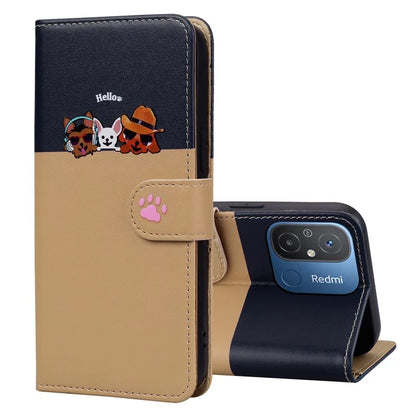 Cartoon Pet Series for Xiaomi Redmi 12C 4G Leather Case Splicing Phone Wallet Cover