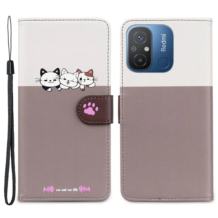 Cartoon Pet Series for Xiaomi Redmi 12C 4G Leather Case Splicing Phone Wallet Cover