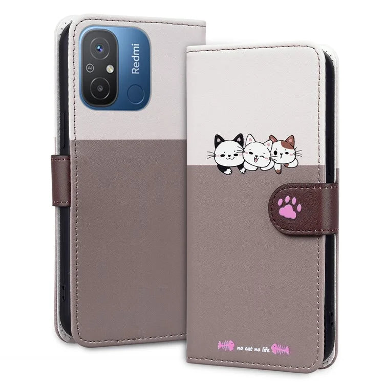 Cartoon Pet Series for Xiaomi Redmi 12C 4G Leather Case Splicing Phone Wallet Cover