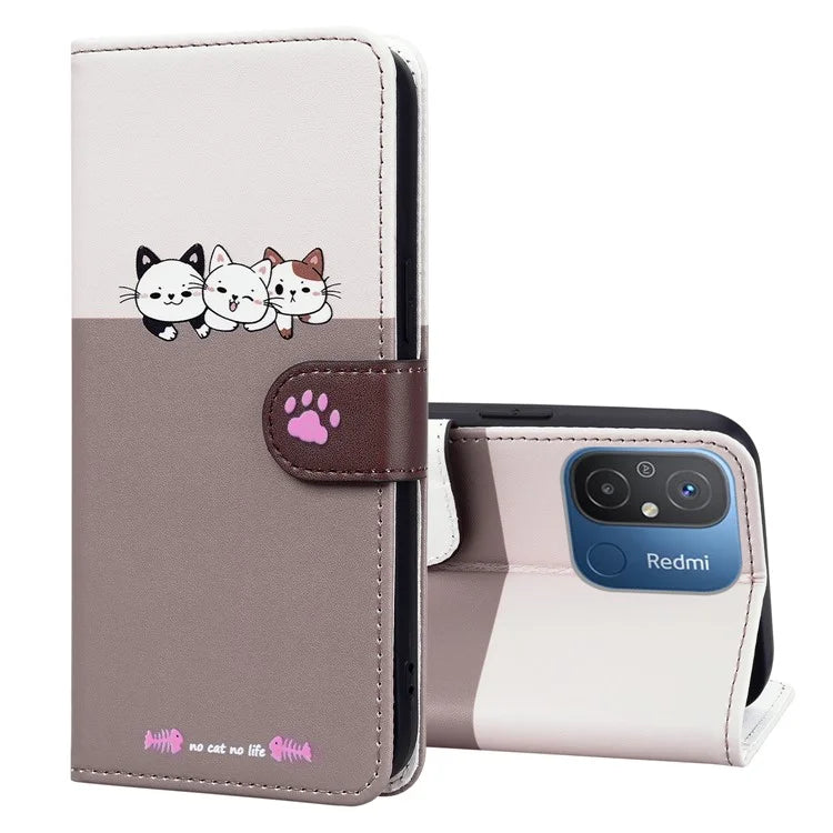 Cartoon Pet Series for Xiaomi Redmi 12C 4G Leather Case Splicing Phone Wallet Cover