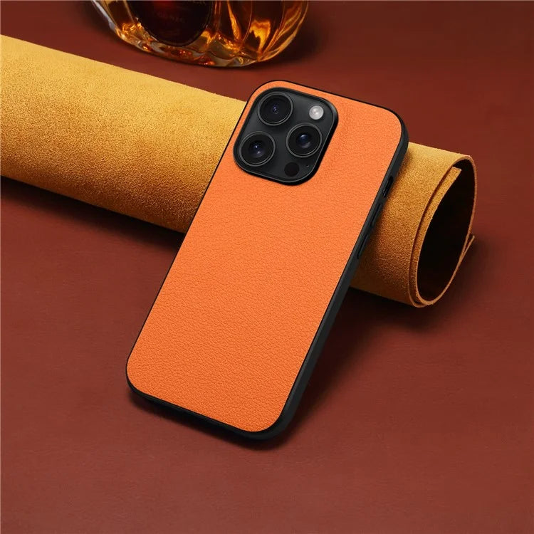 For iPhone 15 Pro Case PC+TPU+PU Leather Calf Texture Anti-drop Phone Cover