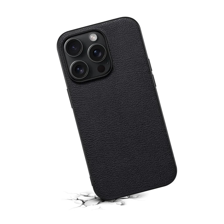 For iPhone 15 Pro Max Calf Texture Case Shockproof PC+TPU+PU Leather Phone Back Cover
