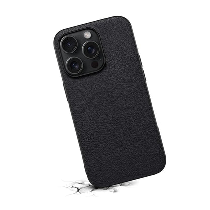 For iPhone 15 Pro Max Calf Texture Case Shockproof PC+TPU+PU Leather Phone Back Cover