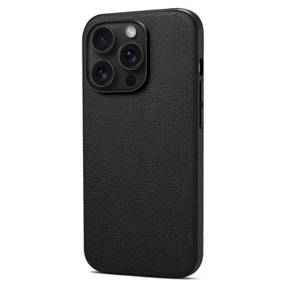 For iPhone 15 Pro Max Calf Texture Case Shockproof PC+TPU+PU Leather Phone Back Cover