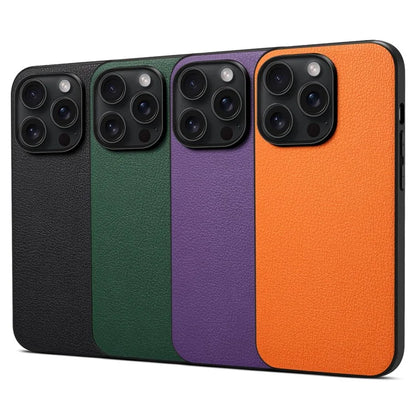 For iPhone 15 Pro Max Calf Texture Case Shockproof PC+TPU+PU Leather Phone Back Cover