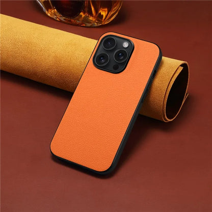 For iPhone 15 Pro Max Calf Texture Case Shockproof PC+TPU+PU Leather Phone Back Cover