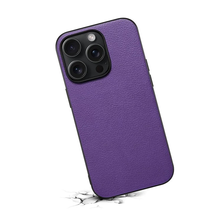 For iPhone 15 Pro Max Calf Texture Case Shockproof PC+TPU+PU Leather Phone Back Cover