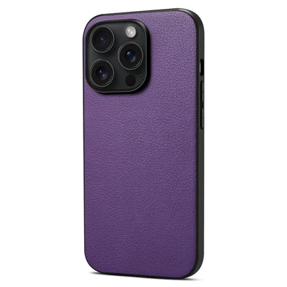 For iPhone 15 Pro Max Calf Texture Case Shockproof PC+TPU+PU Leather Phone Back Cover