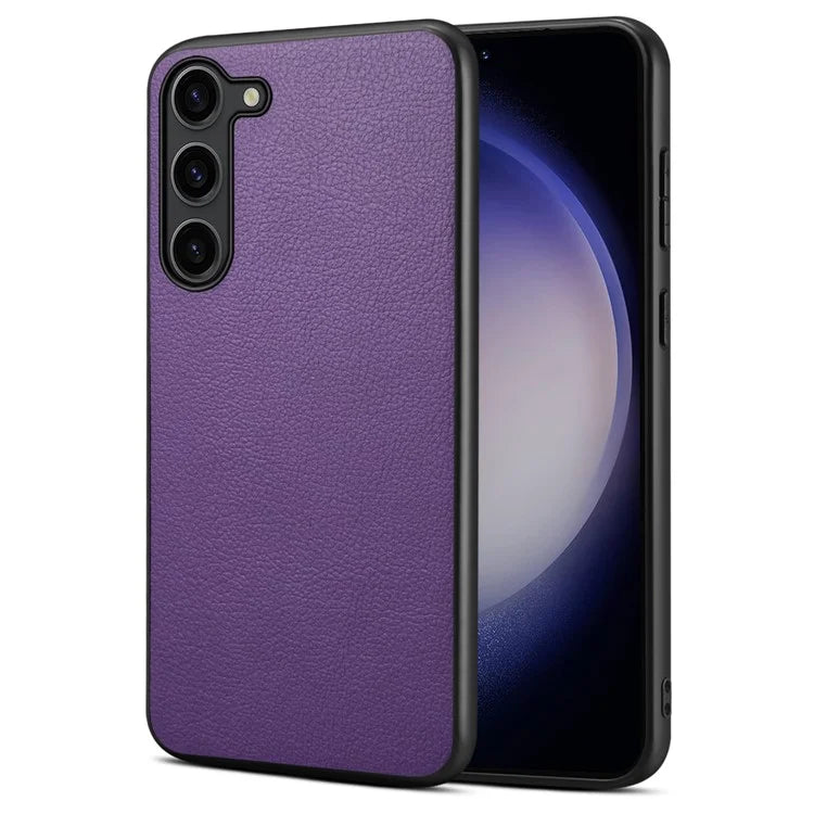 For Samsung Galaxy S24+ Calf Texture Case PC+TPU+PU Leather Anti-scratch Phone Shell
