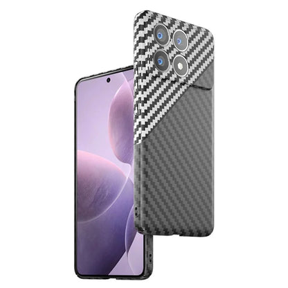 For Xiaomi Redmi K70 5G Cell Phone Case Splicing Color Carbon Fiber Texture Hard PC Cover+White
