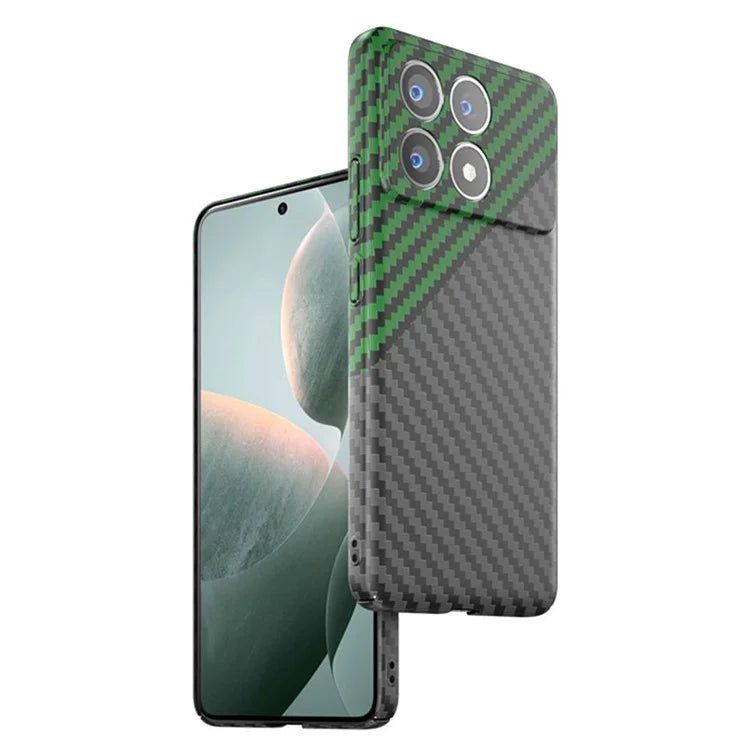 For Xiaomi Redmi K70 5G Cell Phone Case Splicing Color Carbon Fiber Texture Hard PC Cover+Green