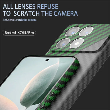 For Xiaomi Redmi K70 5G Cell Phone Case Splicing Color Carbon Fiber Texture Hard PC Cover+Red