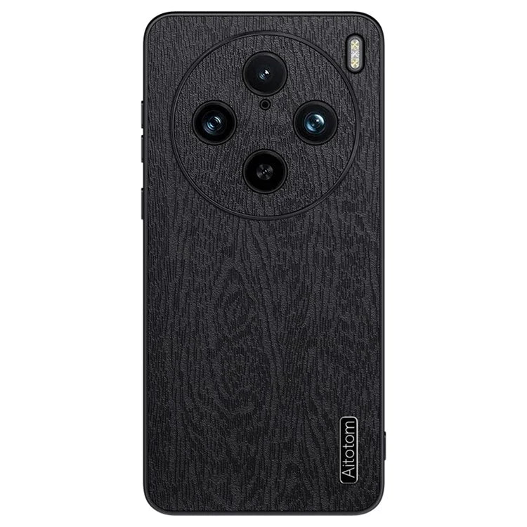 For vivo X100 Pro 5G Case Wood Grain PU+PC+TPU Shockproof Phone Cover